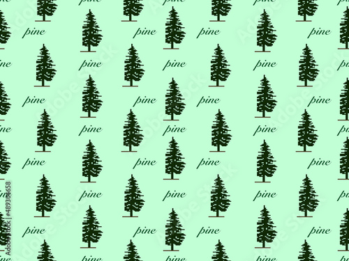 Pine cartoon character seamless pattern on green background.Pixel style