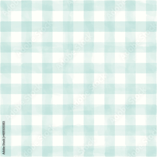 水彩描きの大きなチェック柄(水色)