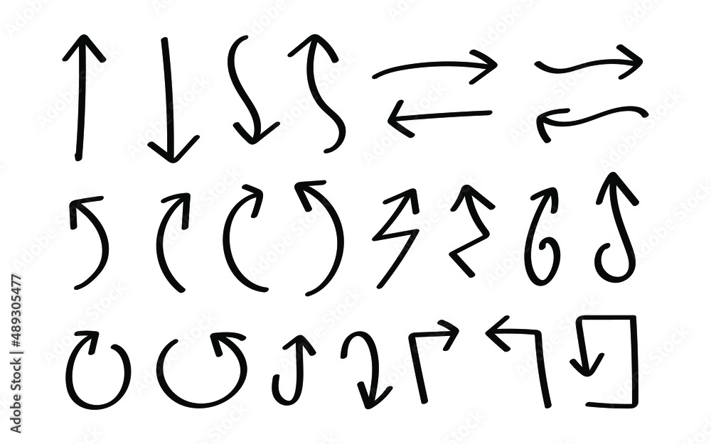 Doodle hand drawn curve black line arrows icon design set collection vector. Pointer direction sketch doodle symbol. Doodle hand drawn curve black line arrows icon design set collection vector. Pointer direction sketch doodle symbol.