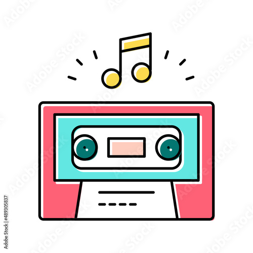 audio guide cassette color icon vector illustration