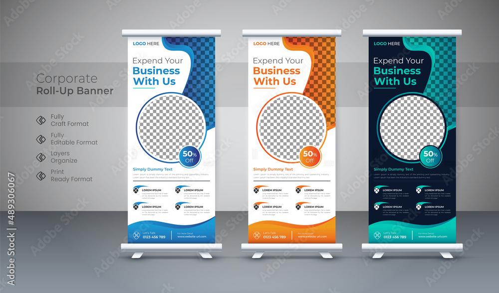 Abstract Modern Roll-up banner design stands template layout. Corporate business pull-up banner for exhibition. editable roll-up banner vector template. paper shapes design vector illustration Abstract Modern Roll-up banner design stands template layout. Corporate business pull-up banner for exhibition. editable roll-up banner vector template. paper shapes design vector illustration