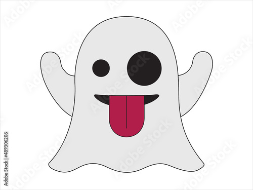 Halloween Ghost. White Ghost with tongue hanging out. Cartoon emojis in a flat style. 
Emotions icons. Vector illustration
