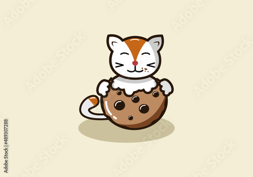 illustration of a cat eating cookies