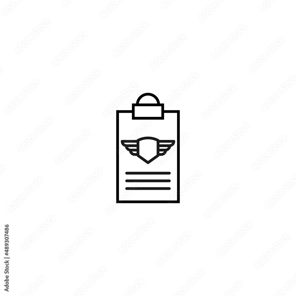 Document on clipboard sign. Vector outline symbol in flat style. Suitable for web sites, banners, books, advertisements etc. Line icon of army emblem on clipboard Document on clipboard sign. Vector outline symbol in flat style. Suitable for web sites, banners, books, advertisements etc. Line icon of army emblem on clipboard