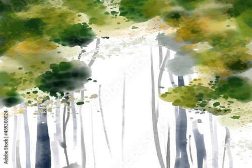 Watercolour style background of a mountain landscape