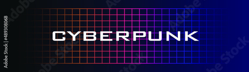 Cyber future sci-fi digital concept banner background template with neon grid element.