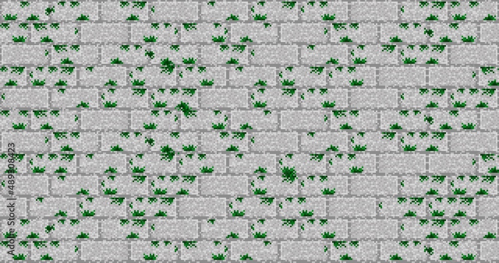 2D Gray Brick Wall Texture with grass - Assets for Game - Pixel art ...