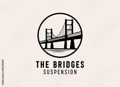 Modern bridge construction logo Design Vector Illustration. 