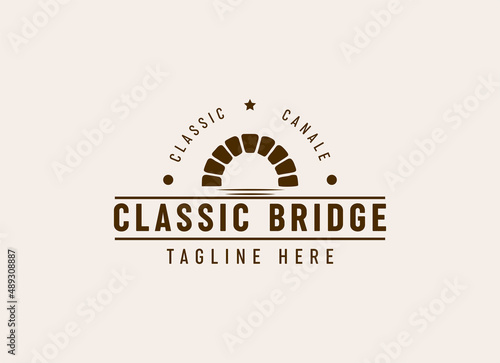 Canvas-taulu Simple Keystone Canal Waterway Brick Bridge with river wave Logo
