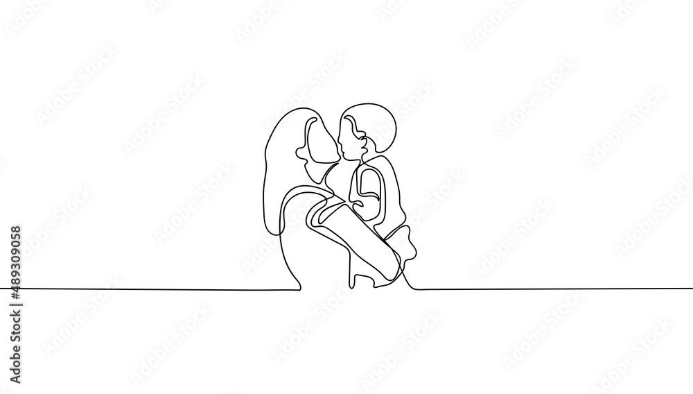 Happy Mother day card. Continuous one line drawing. Woman hold her baby. Vector illustration Happy Mother day card. Continuous one line drawing. Woman hold her baby. Vector illustration