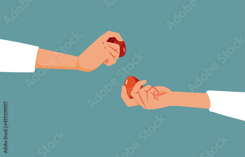 Hands Knocking Easter Eggs Vector Cartoon Illustration