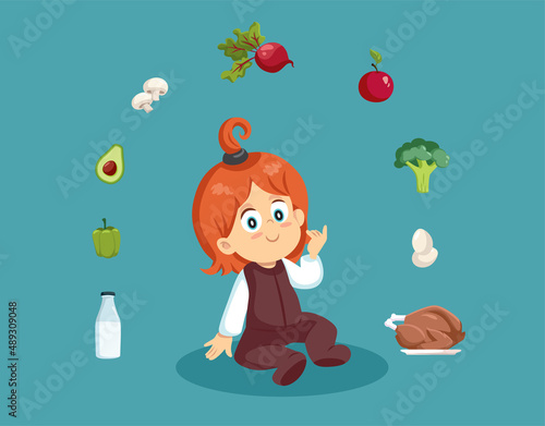 Cute Toddler Having a Balanced Diet Vector Concept Illustration