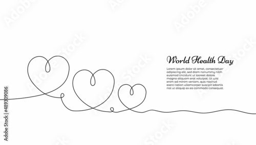 World health day one single continuous line of love isolated on white background.