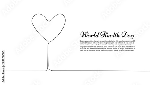 World health day one single continuous line of love isolated on white background.