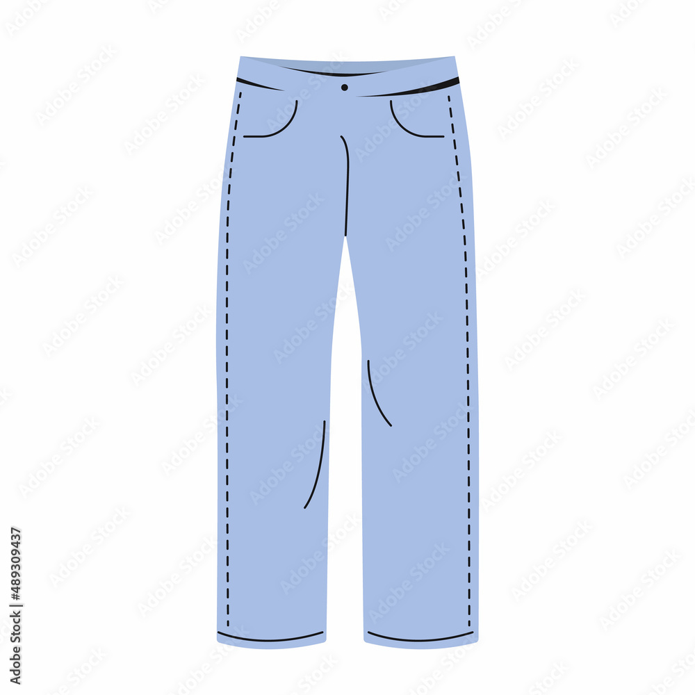 Denim blue pants. Cozy, fashionable seasonal clothes.Cartoon, flat style Isolated on white background
