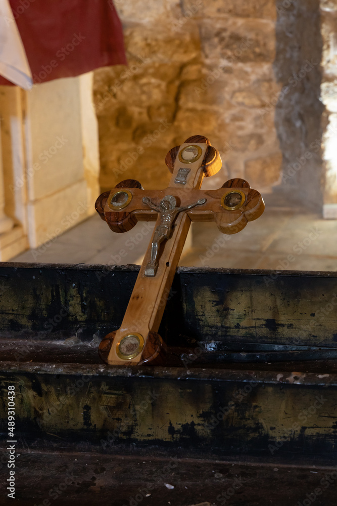 The wooden crucifix in the church - synagogue in Nazareth, northern Israel