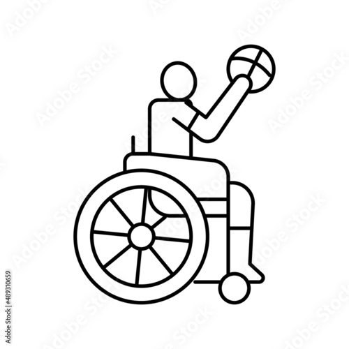 basketball game play handicapped athlete line icon vector illustration
