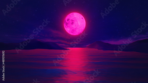 blood moon over the sea