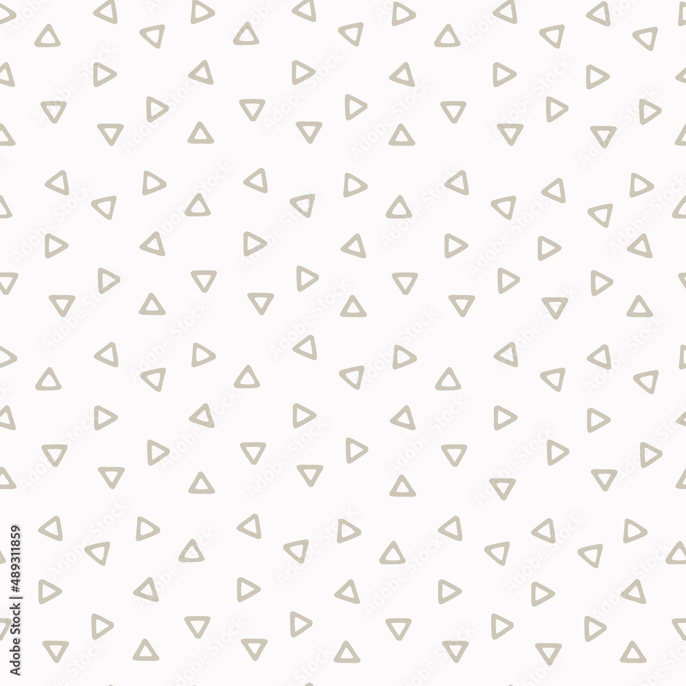 Seamless geometric pattern with hand drawn uneven beige small triangles on white background for surface design, craft, apparel and other design projects Seamless geometric pattern with hand drawn uneven beige small triangles on white background for surface design, craft, apparel and other design projects