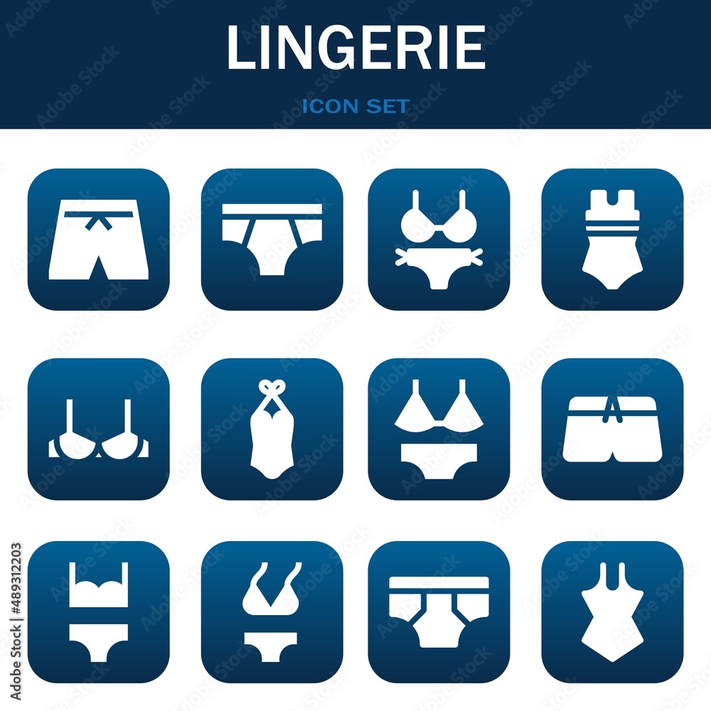 lingerie icon set. Vector thin line illustrations related with Swimsuit, Underwear and Bikini lingerie icon set. Vector thin line illustrations related with Swimsuit, Underwear and Bikini