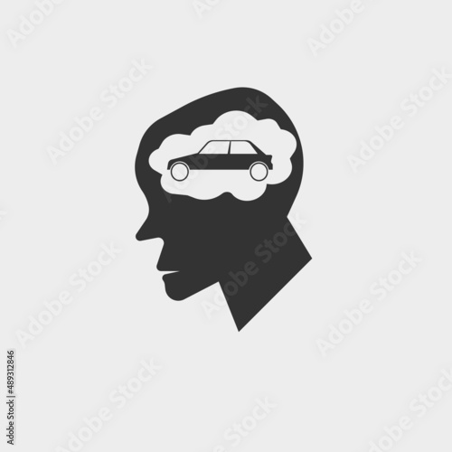 Car on mind vector icon solid grey