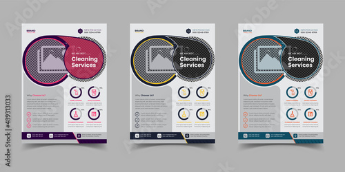 Cleaning service flyer template design set with vector template design, brochure design, cover, leaflets, poster, flyer