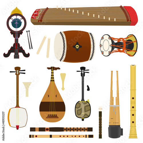 日本の楽器のイラストセット