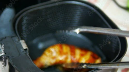 chicken legs deep fried in a Air Fryer, No oil for healthy eating,