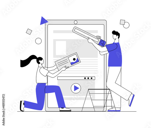 A man is working on a design project. Character illustration for advertising banner design, app.