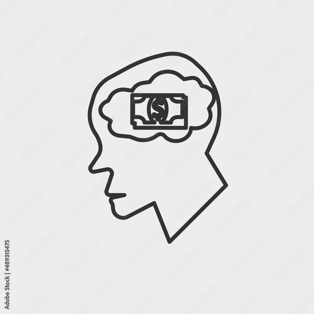 Money on mind vector icon solid grey Money on mind vector icon solid grey