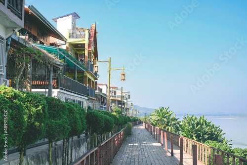 Fotografie View of Chiang Khan Old Village during misty morning