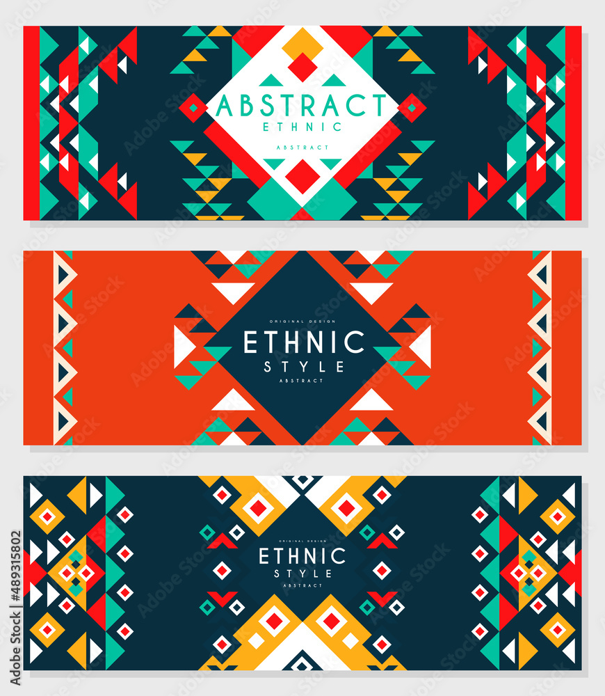 Ethnic Design with Tribal Ornament and Geometric Motif Vector Template