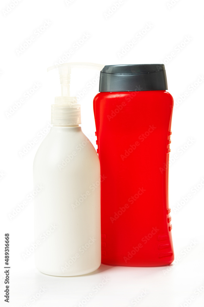 two cleaners for home cleaning, isolated on white background two cleaners for home cleaning, isolated on white background