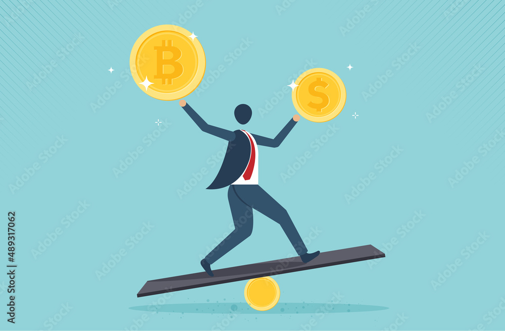 Bitcoin business - Businessman buy or sell trading, crypto market exchange value concept, Investment portfolio with Bitcoin or crypto currency. vector design Bitcoin business - Businessman buy or sell trading, crypto market exchange value concept, Investment portfolio with Bitcoin or crypto currency. vector design