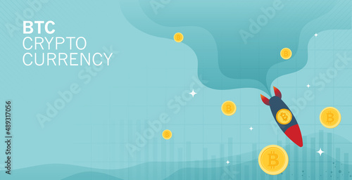 Bitcoin rocket crash on the floor, cryptocurrency concept. Bitcoin price collapse, crypto currency volatility price roaring fast and fall down causing investor huge loss concept. vector design