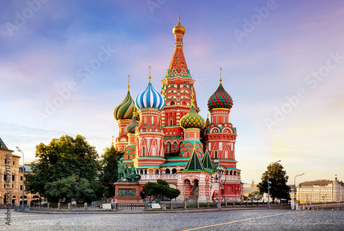 Sunny autumn morning at St. Basil's Cathedral on Red Square, Moscow, Russia photo