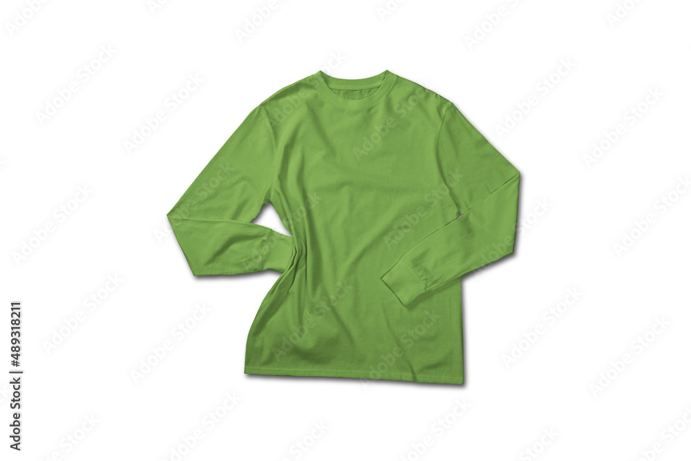 Green long sleeve t shirt top view with creative flat lay concept