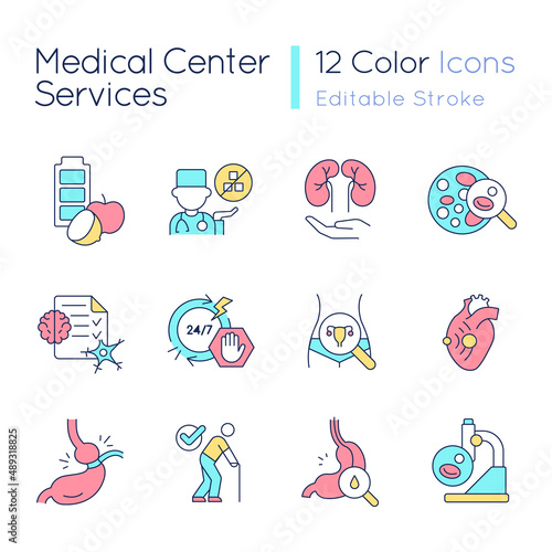 Medical center services RGB color icons set