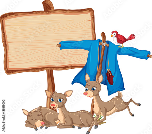 Deer with wooden sign banner