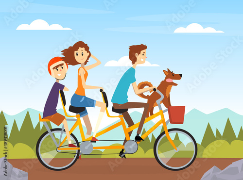 Happy Family Riding Bike Engaged in Weekend Activity Vector Illustration © topvectors
