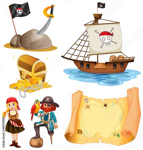 Set of different pirates cartoon characters