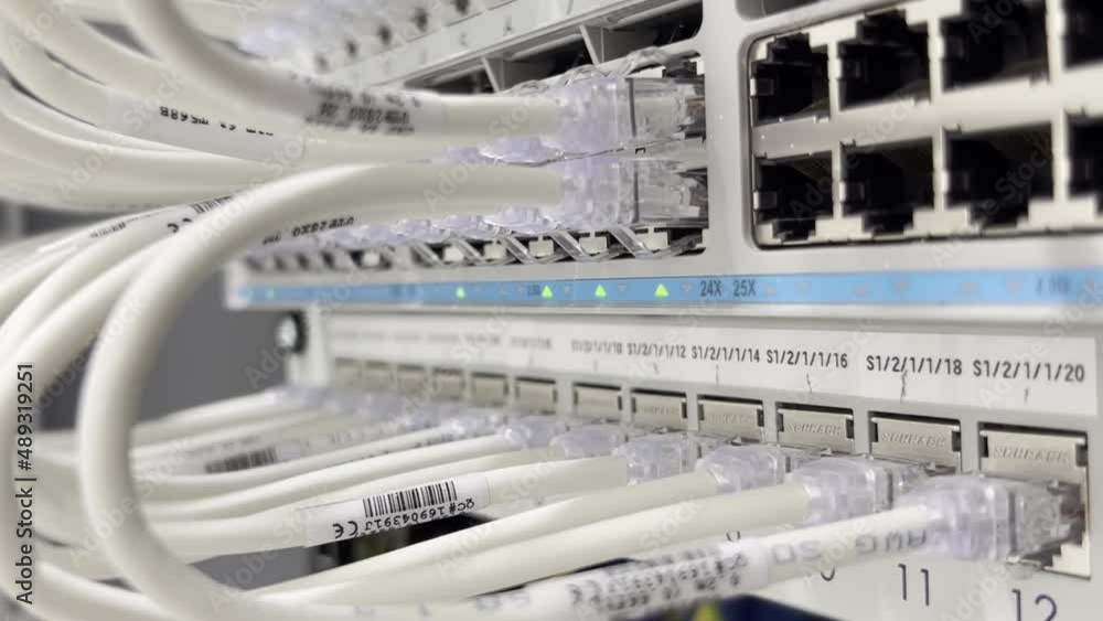 IT rack with switch and patch panel connect with patch cables cat6 between them. Some free ports that can be used later. IT rack with switch and patch panel connect with patch cables cat6 between them. Some free ports that can be used later.