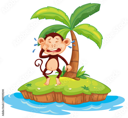 Crying monkey cartoon character on isolated island © GraphicsRF