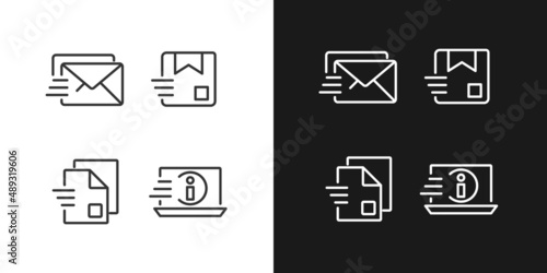Information transmission pixel perfect linear icons set for dark, light mode