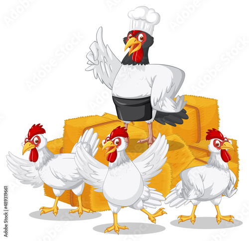 Group of chickens in cartoon style