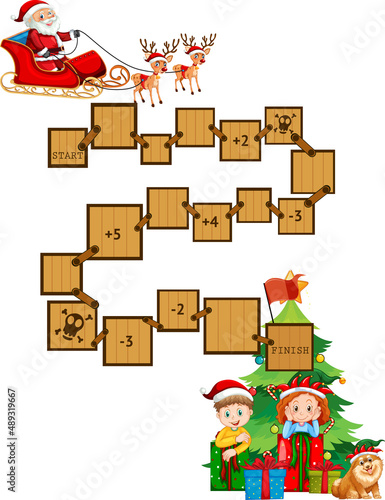 Snake and ladders game template in Christmas theme