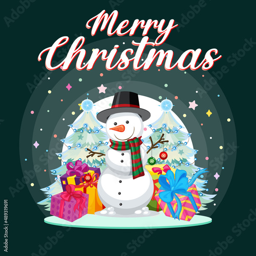 Merry Christmas poster design with Snowman and gifts