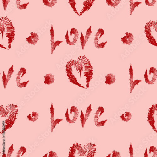 Vector seamless pattern with text LOVE on pink background
