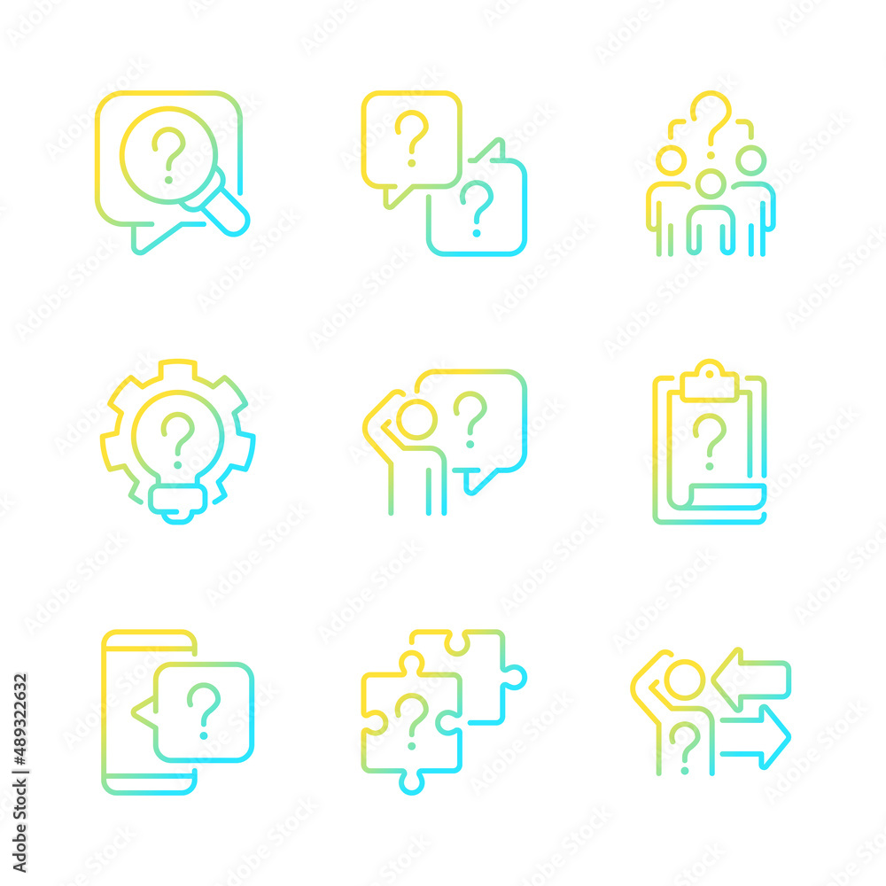 Solving different questions gradient linear vector icons set Solving different questions gradient linear vector icons set