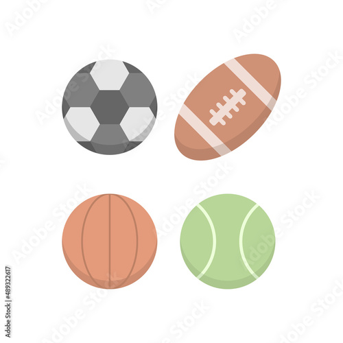Icon illustration of soccer ball, rugby ball, tennis ball, basketball. things for sport. flat cartoon style. vector design. graphic elements © Papcut design 